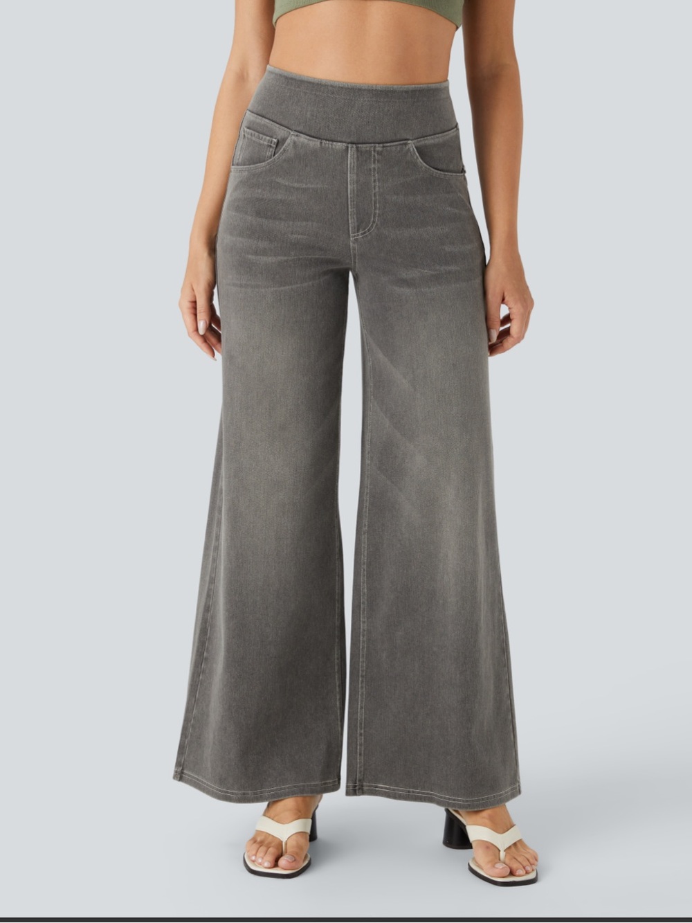 Halara Flex™ High Waisted Pockets Baggy Wide Leg Washed Casual Jeans
